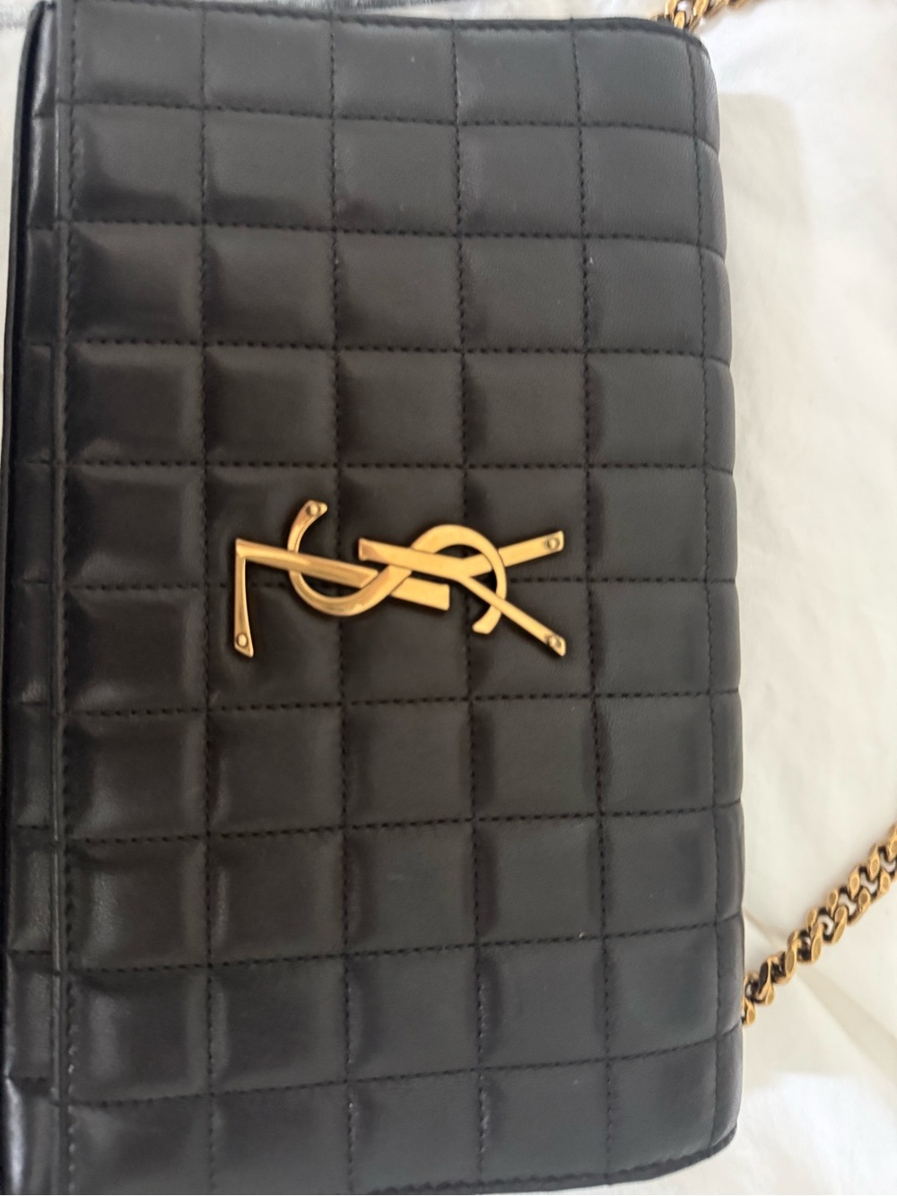 Saint Laurent Black Quilted Leather Shoulder Bag with Gold YSL Chain - Picture 3 of 11
